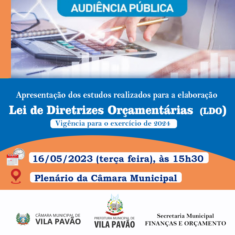 Convite: Audiência Pública Lei de Diretrizes Orçamentárias (LDO) - Vigência para o exercício de 2024