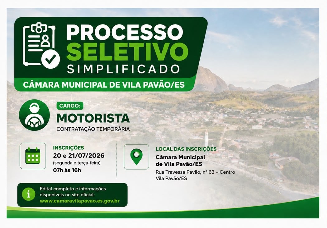 Imagem da notícia: Processo Seletivo Simplificado - Motorista (Edital n° 001/2026)