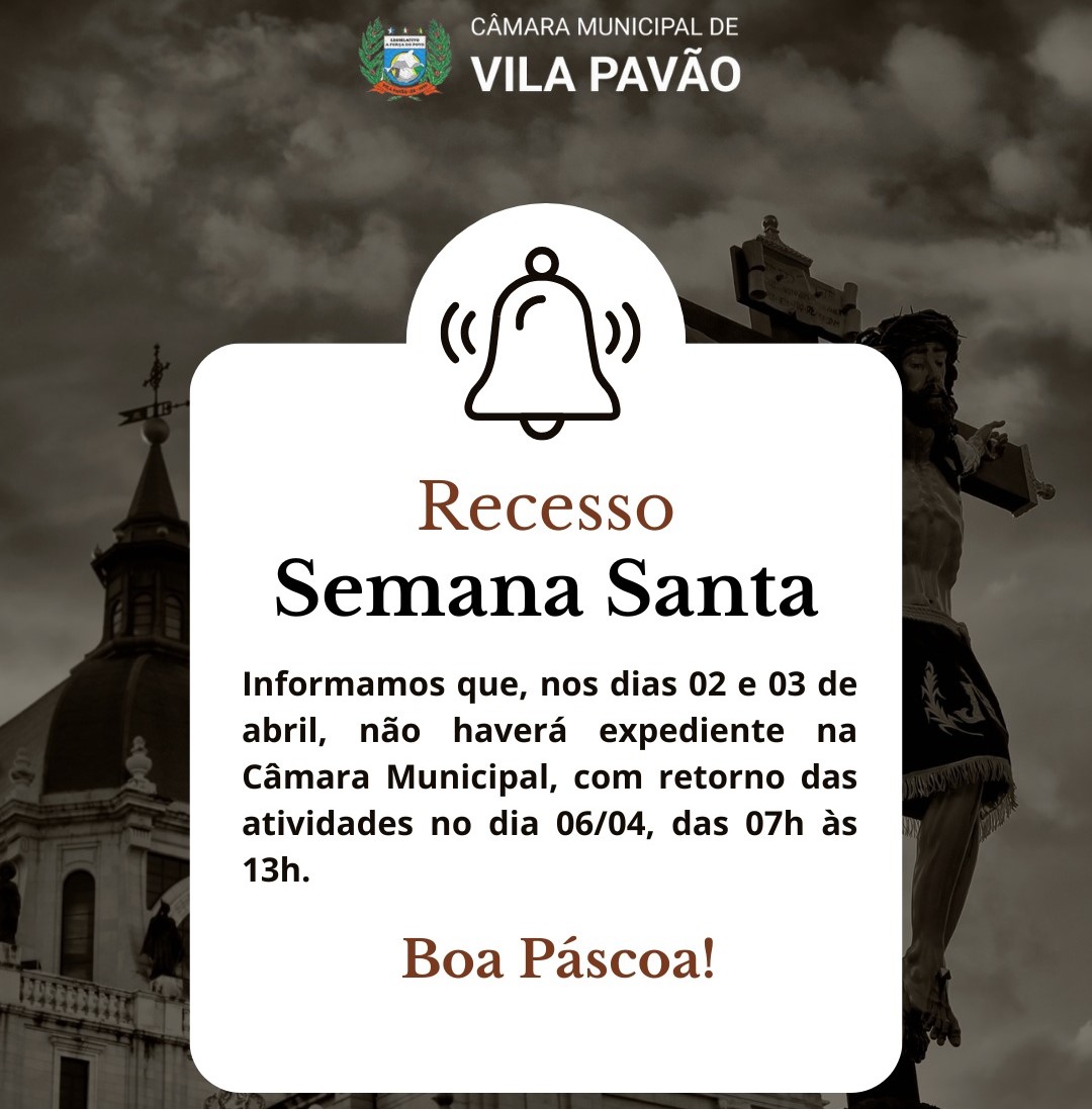 Imagem da notícia: Semana Santa: confira o expediente da Câmara pelos próximos dias